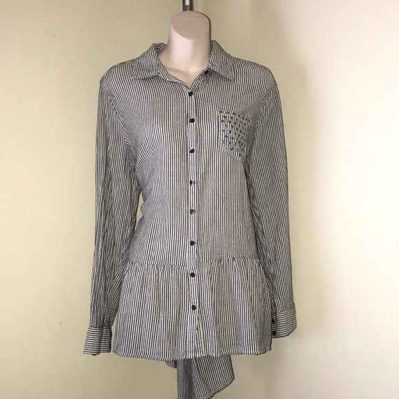 NWOT Peplum tunic striped button down long sleeve - Picture 5 of 8